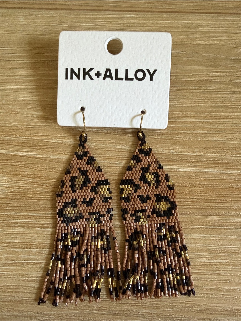 INK+ALLOY Leopard-Pattern Brown Beaded Fringe Earrings